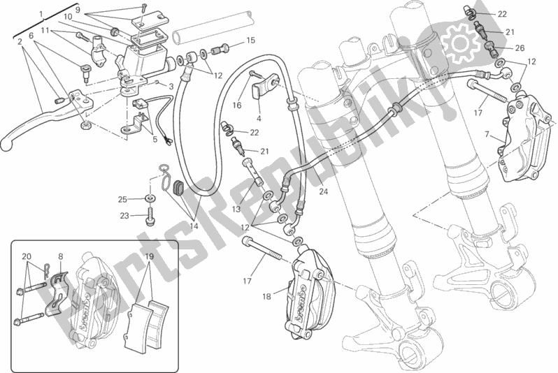 Todas as partes de Sistema De Freio Dianteiro do Ducati Monster 795 Thailand 2014